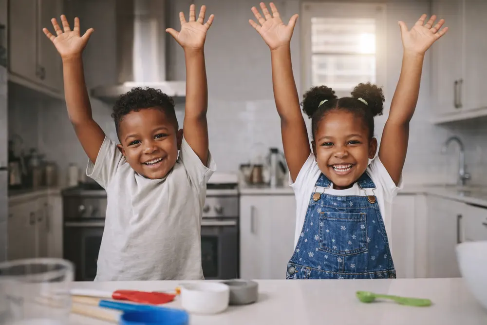 Two children celebrating